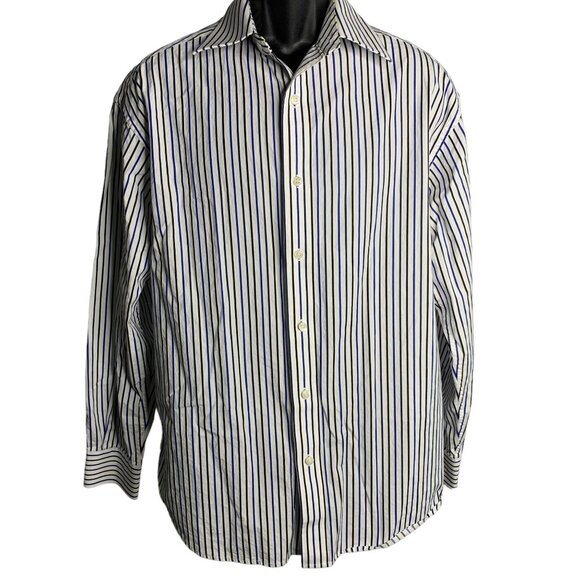 Sean John Other - Sean John Button Up Dress Shirt L White Black Striped Long Sleeves Collared